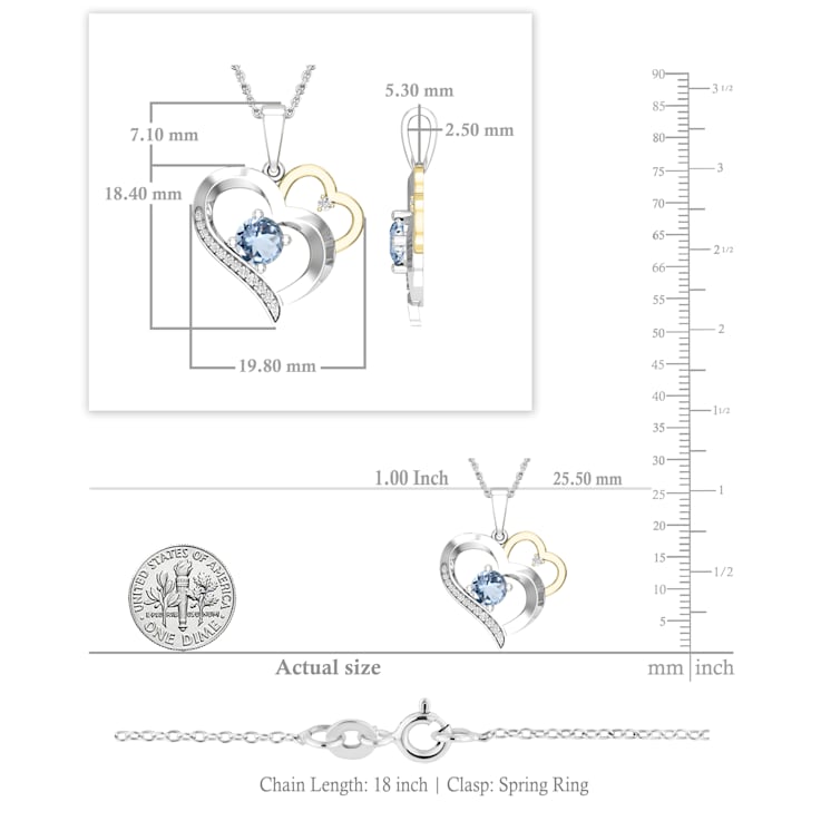Dazzlingrock Collection Aquamarine and Diamond Double Heart Pendant with
Chain in 14K Gold