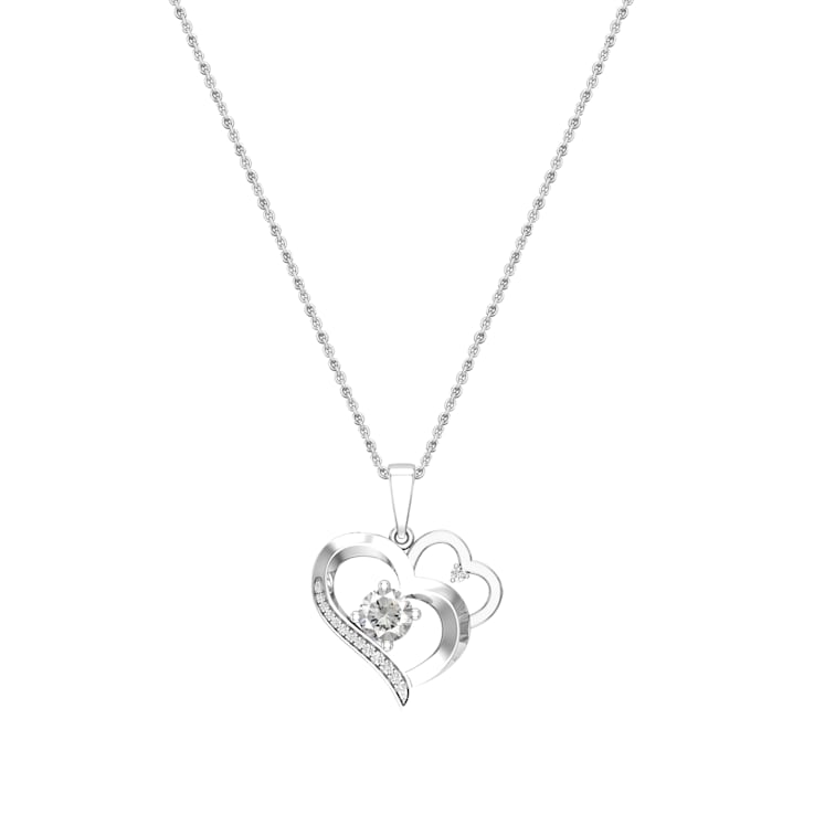 Dazzlingrock Collection Lab White Sapphire and Diamond Double Heart
Pendant with Chain in 18K Gold