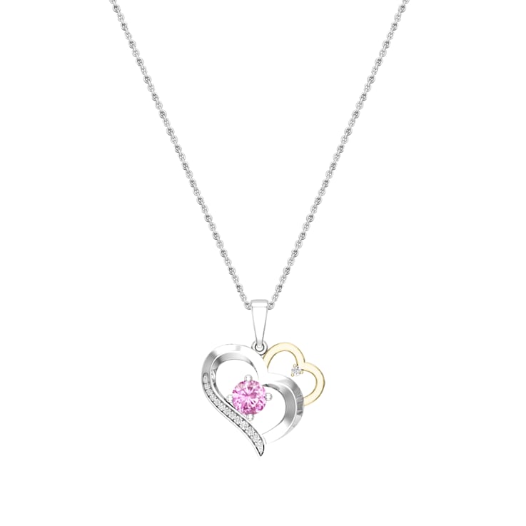 Dazzlingrock Collection Lab Pink Sapphire and Diamond Double Heart
Pendant with Chain in 18K Gold