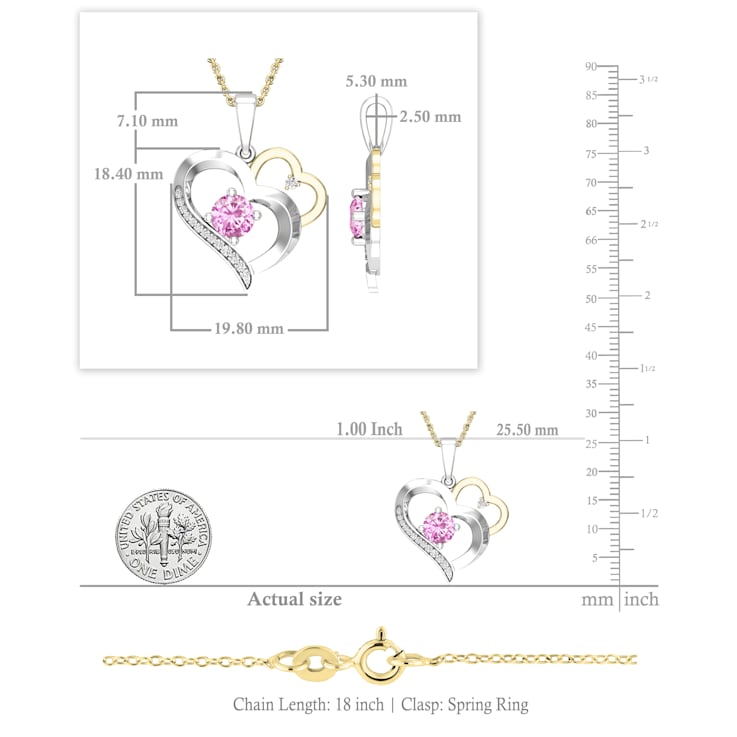 Dazzlingrock Collection Lab Pink Sapphire and Diamond Double Heart
Pendant with Chain in 10K Gold