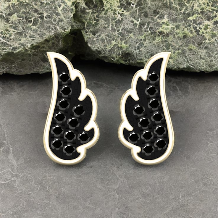 Dazzlingrock Collection Round Black Diamond Angel Wing Stud Earrings for
Women in 14K Yellow Gold