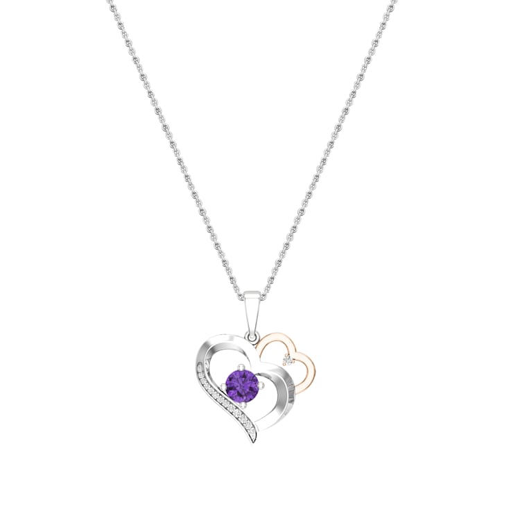 Dazzlingrock Collection Amethyst and White Diamond Double Heart Pendant
with Chain in 14K Gold