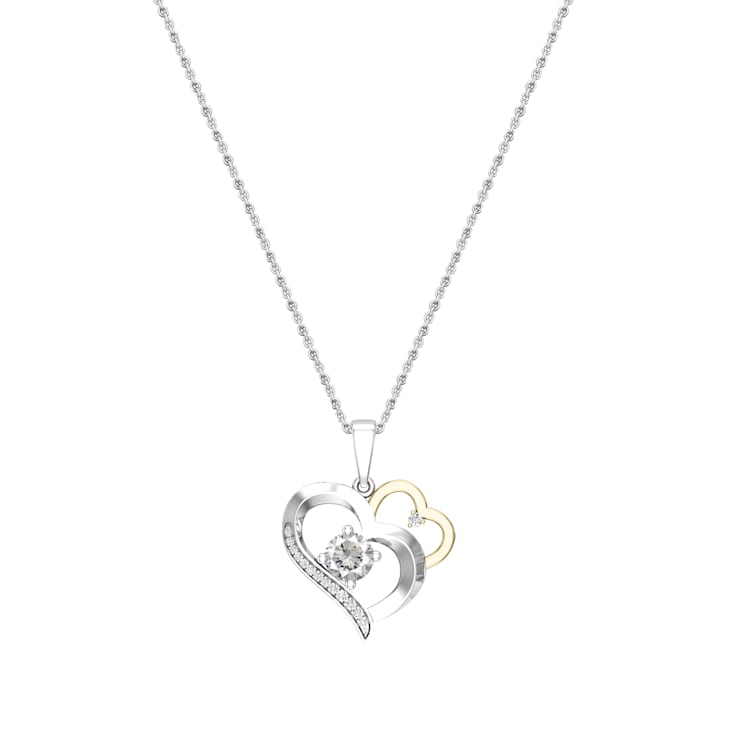 Dazzlingrock Collection Lab White Sapphire and Diamond Double Heart
Pendant with Chain in 14K Gold