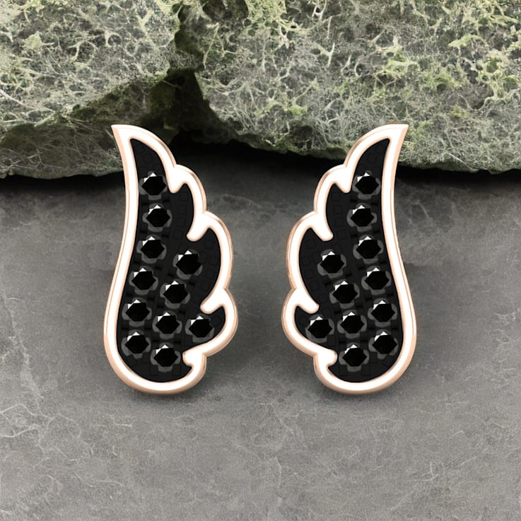Dazzlingrock Collection Round Black Diamond Angel Wing Stud Earrings for
Women in 14K Rose Gold