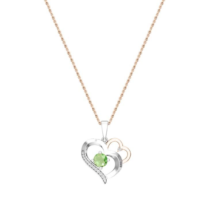 Dazzlingrock Collection Peridot and Diamond Double Heart Pendant with
Chain in 10K Gold