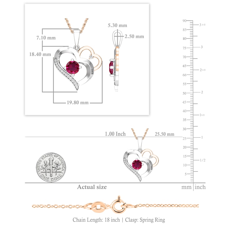Dazzlingrock Collection Lab Ruby and Diamond Double Heart Pendant with
Chain in 10K Gold