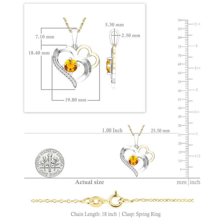 Dazzlingrock Collection Citrine and Diamond Double Heart Pendant with
Chain in 18K Gold