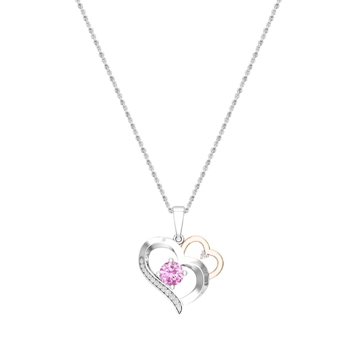 Dazzlingrock Collection Pink Sapphire and Diamond Double Heart Pendant
with Chain in 14K Gold
