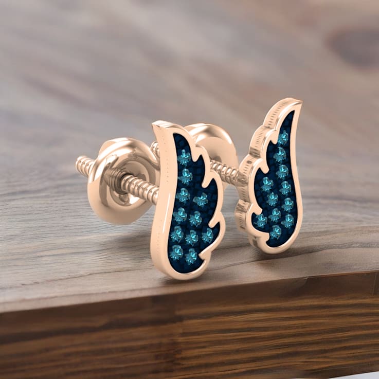 Dazzlingrock Collection Round Blue Diamond Angel Wing Stud Earrings for
Women in 10K Rose Gold