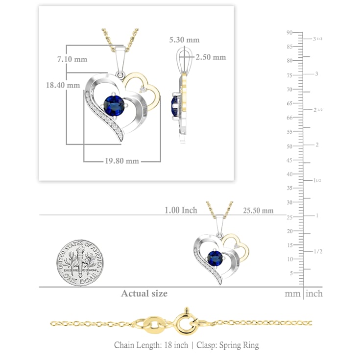 Dazzlingrock Collection Lab Blue Sapphire and Diamond Double Heart
Pendant with Chain in 18K Gold