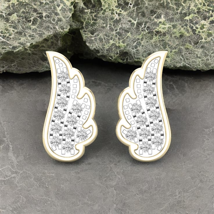 Dazzlingrock Collection Round White Diamond Angel Wing Stud Earrings for
Women in 18K Yellow Gold
