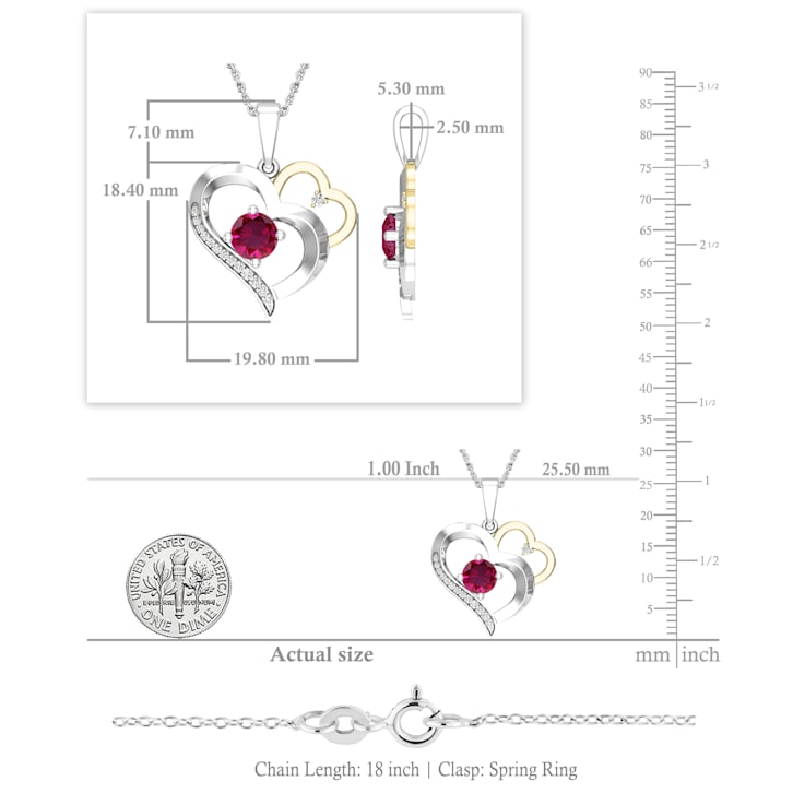 Dazzlingrock Collection Lab Ruby and Diamond Double Heart Pendant with
Chain in 18K Gold