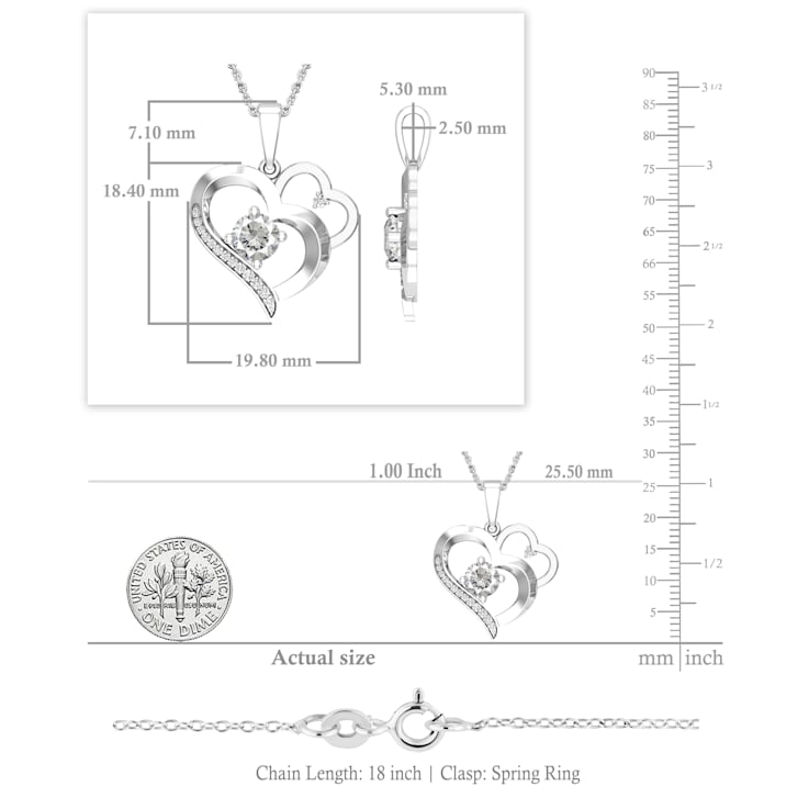 Dazzlingrock Collection Lab White Sapphire and Diamond Double Heart
Pendant with Chain in 10K Gold