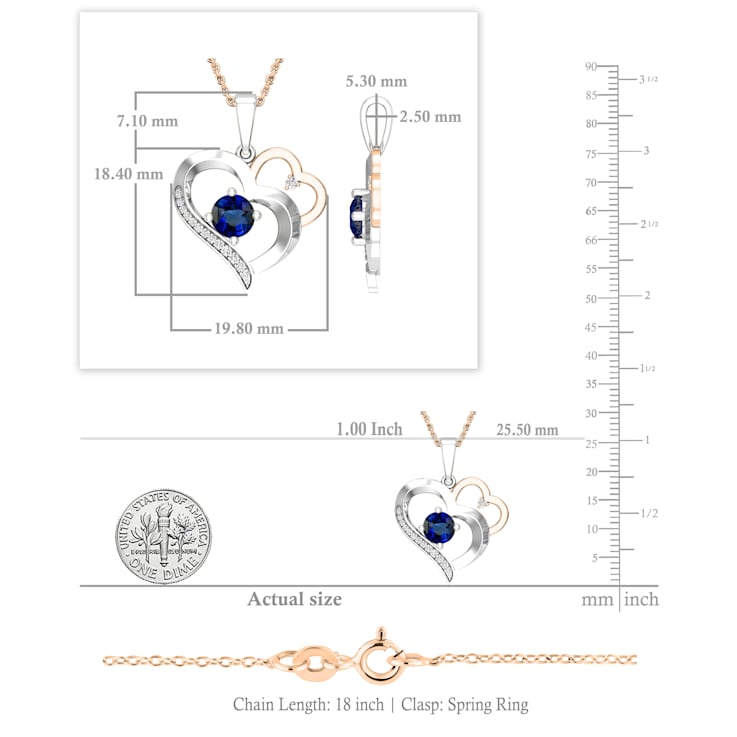 Dazzlingrock Collection Lab Blue Sapphire and Diamond Double Heart
Pendant with Chain in 10K Gold