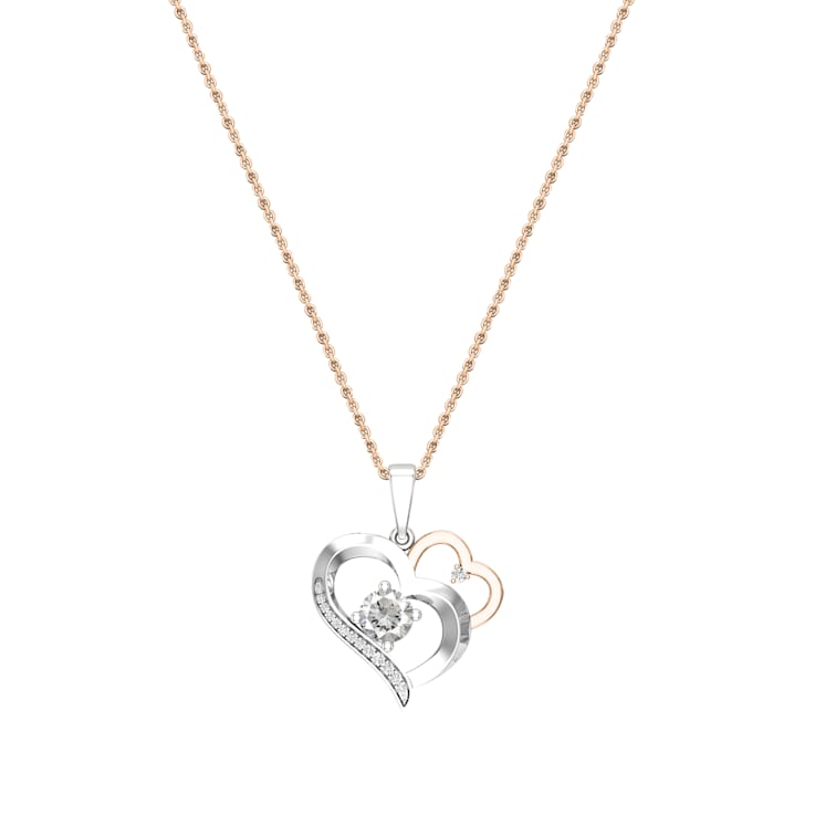 Dazzlingrock Collection Lab White Sapphire and Diamond Double Heart
Pendant with Chain in 10K Gold