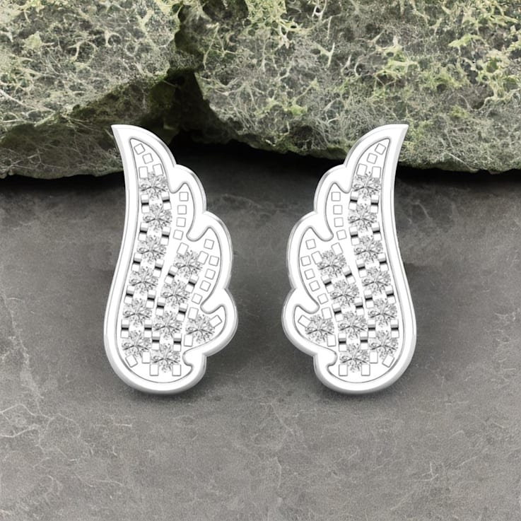Dazzlingrock Collection Round White Diamond Angel Wing Stud Earrings for
Women in 14K White Gold