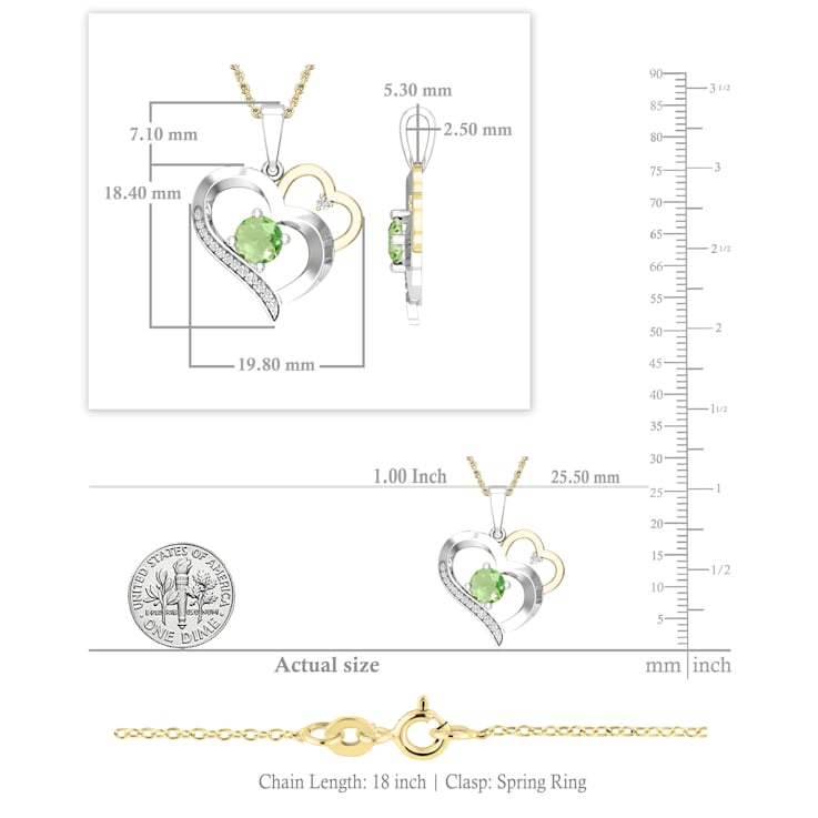 Dazzlingrock Collection Peridot and Diamond Double Heart Pendant with
Chain in 10K Gold