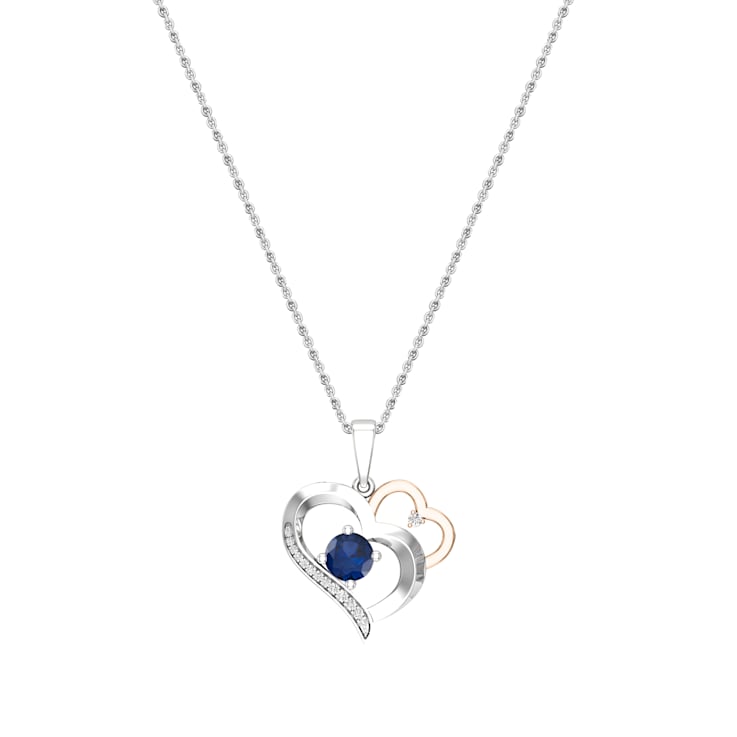 Dazzlingrock Collection Blue Sapphire and Diamond Double Heart Pendant
with Chain in 18K Gold