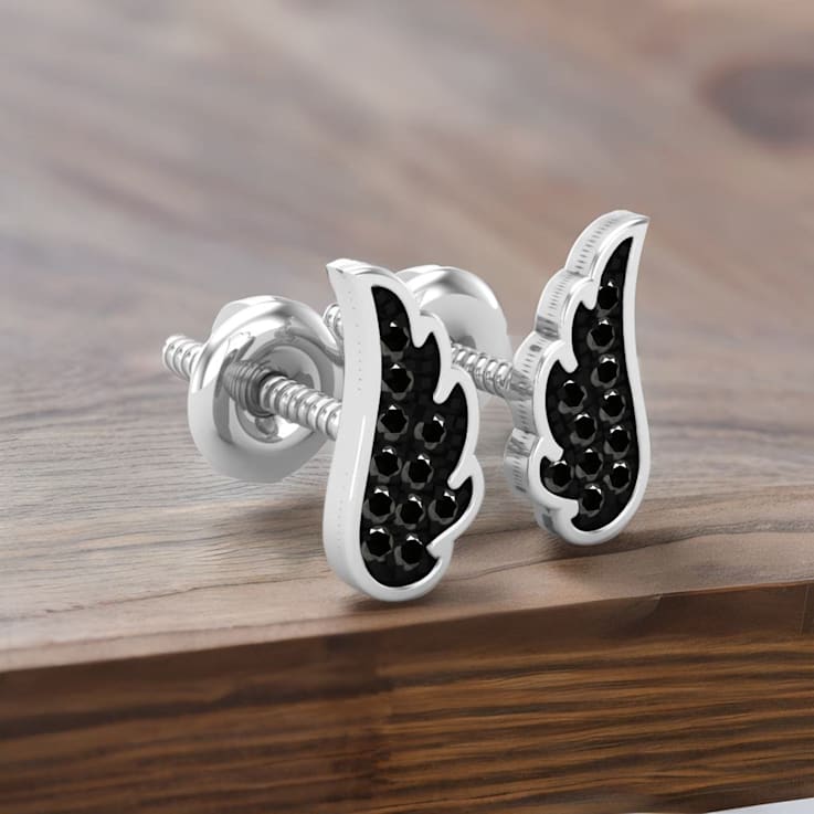 Dazzlingrock Collection Round Black Diamond Angel Wing Stud Earrings for
Women in Sterling Silver