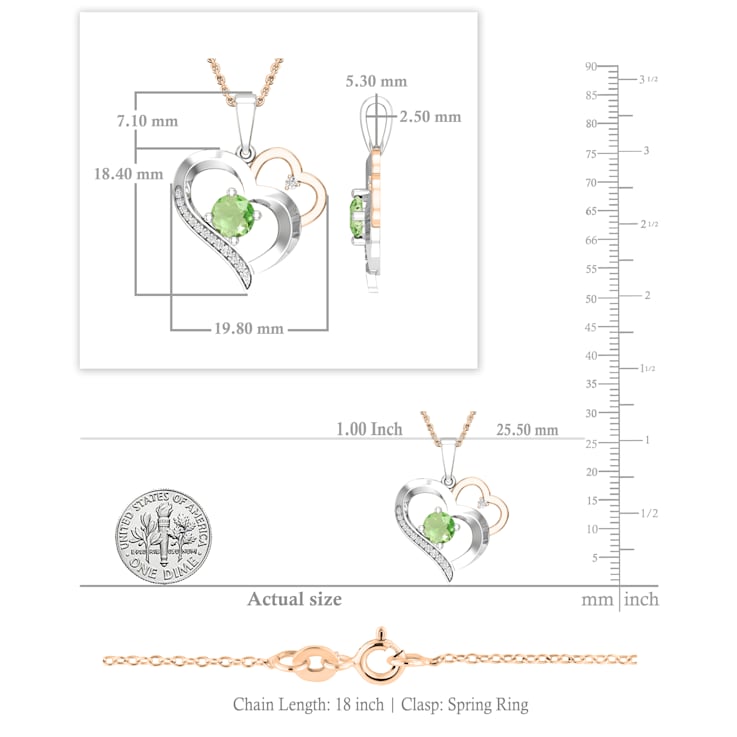 Dazzlingrock Collection Peridot and Diamond Double Heart Pendant with
Chain in 10K Gold