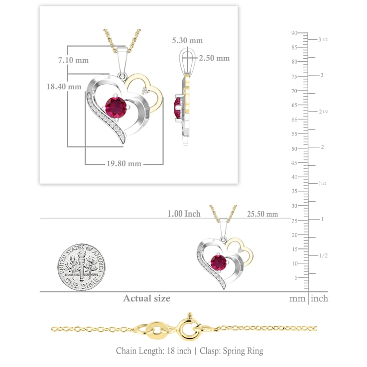 Dazzlingrock Collection Lab Ruby and Diamond Double Heart Pendant with
Chain in 18K Gold
