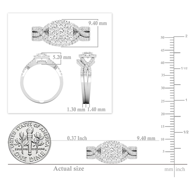 Dazzlingrock Collection Mixed Shape Diamond Halo Wedding Ring Set 1.0ctw
18K White Gold