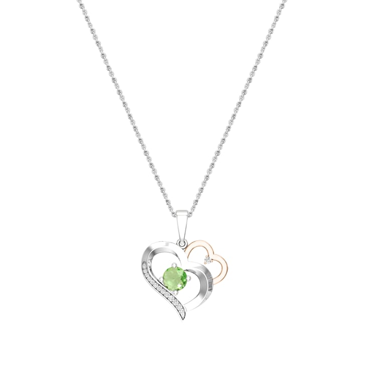 Dazzlingrock Collection Peridot and Diamond Double Heart Pendant with
Chain in 18K Gold