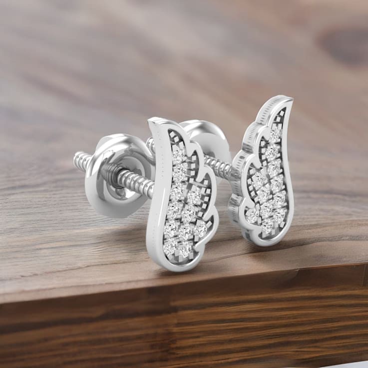 Dazzlingrock Collection Round White Diamond Angel Wing Stud Earrings for
Women in 18K White Gold
