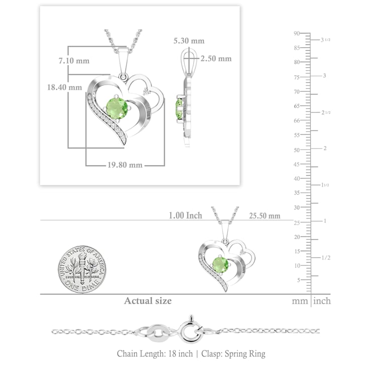 Dazzlingrock Collection Peridot and Diamond Double Heart Pendant with
Chain in 10K Gold