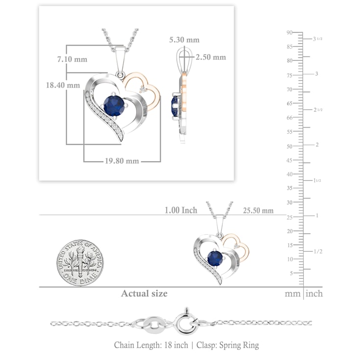 Dazzlingrock Collection Blue Sapphire and Diamond Double Heart Pendant
with Chain in 18K Gold