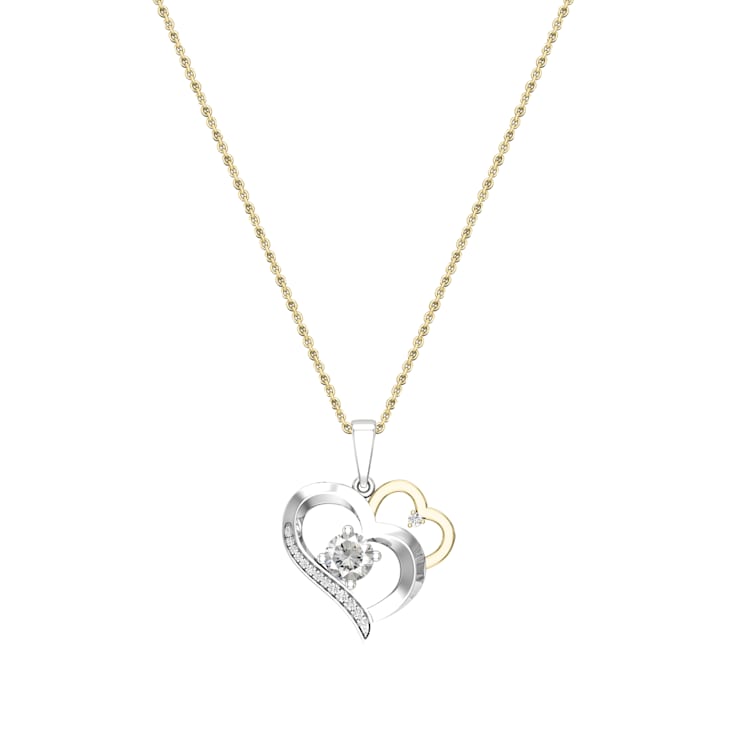 Dazzlingrock Collection Lab White Sapphire and Diamond Double Heart
Pendant with Chain in 18K Gold