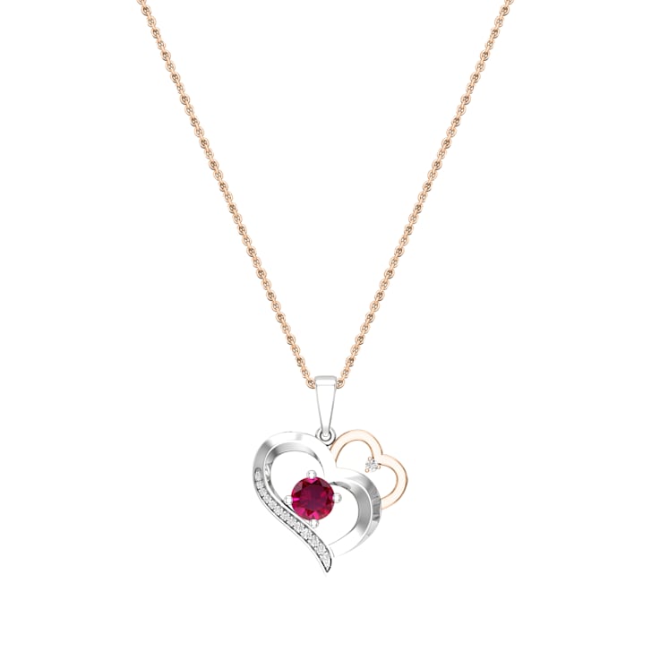 Dazzlingrock Collection Lab Ruby and Diamond Double Heart Pendant with
Chain in 18K Gold