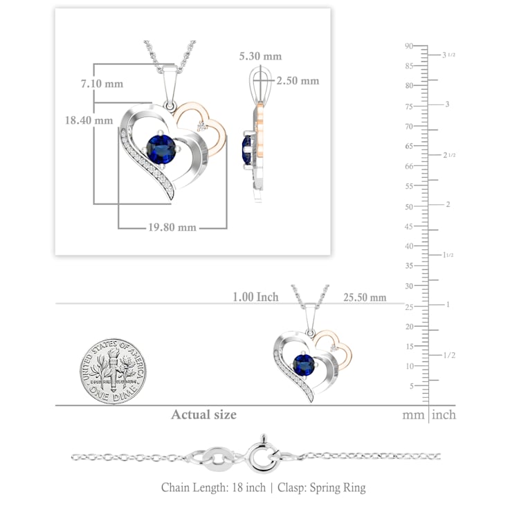 Dazzlingrock Collection Lab Blue Sapphire and Diamond Double Heart
Pendant with Chain in 14K Gold