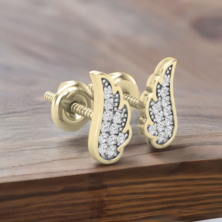 Dazzlingrock Collection Round White Diamond Angel Wing Stud Earrings for
Women in 18K Yellow Gold