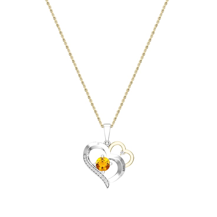 Dazzlingrock Collection Citrine and Diamond Double Heart Pendant with
Chain in 14K Gold