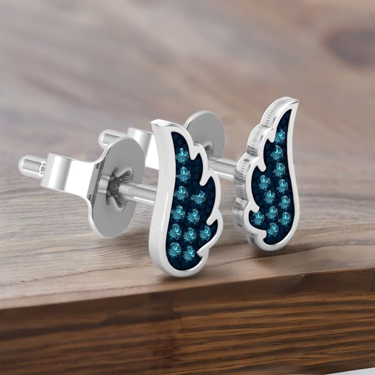 Dazzlingrock Collection Round Blue Diamond Angel Wing Stud Earrings for
Women in 10K White Gold