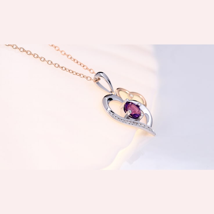 Dazzlingrock Collection Amethyst and Diamond Double Heart Pendant with
Chain in 18K Gold