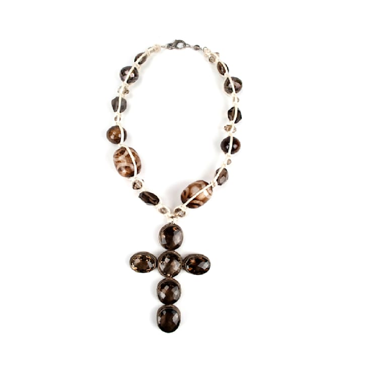 Smoke and Ash Mixed Stone Knotted Necklace, Handmade by Amber Planet Earth.