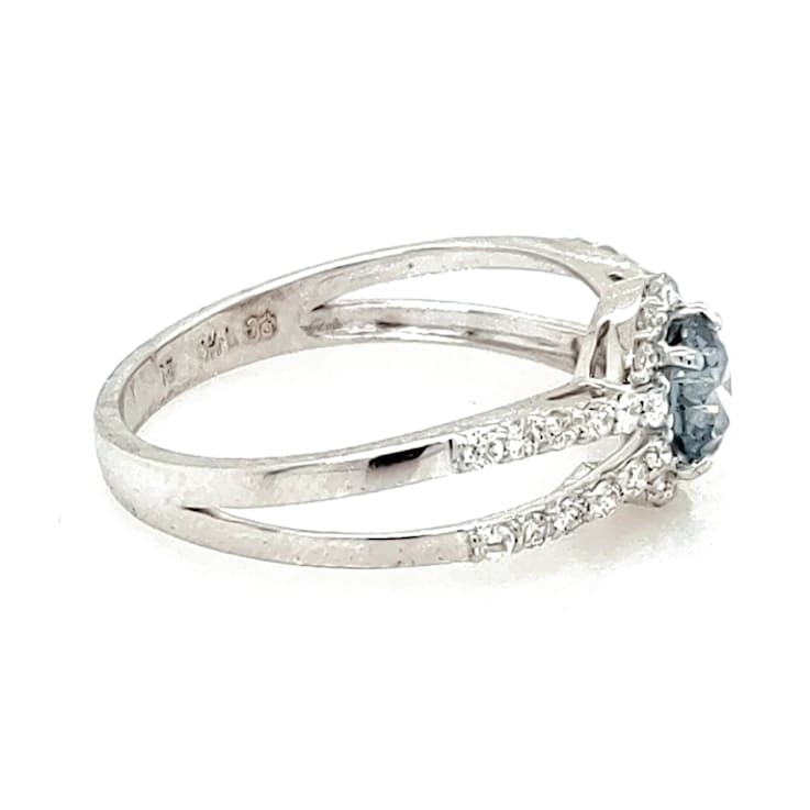 0.64 Ctw CVD Blue Diamond and 0.36 White Diamond Ring in 14K WG