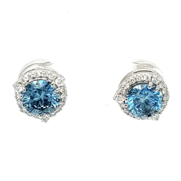 1.83 Ctw CVD Blue Diamond and 0.28 Ctw White Diamond Earrings in 14K WG