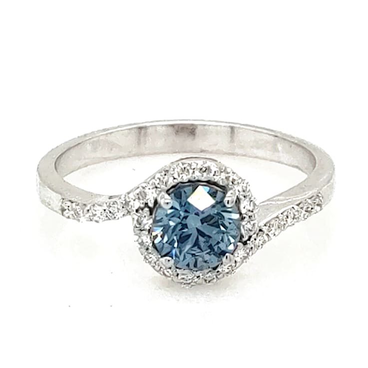 0.66 Ctw CVD Blue Diamond and 0.21 White Diamond Ring in 14K WG