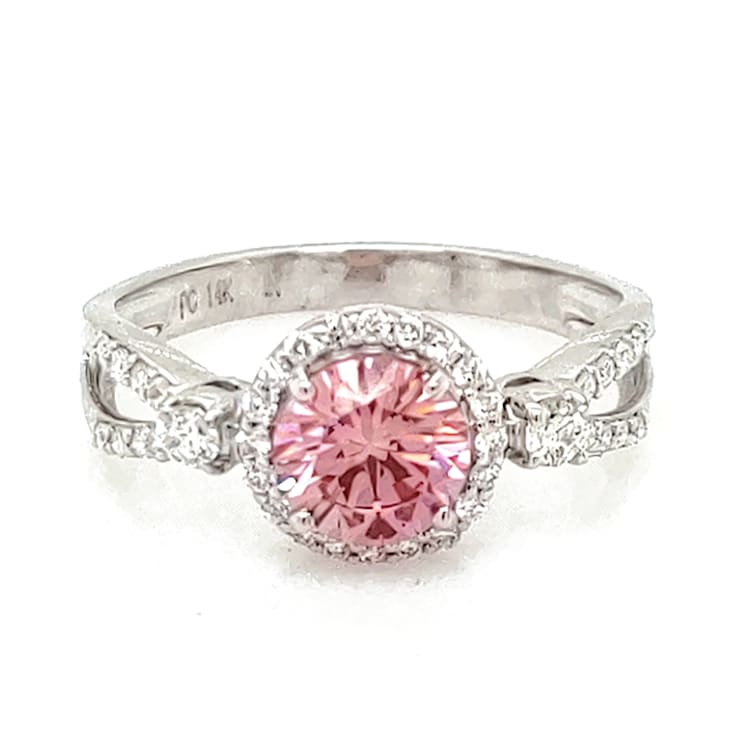 1.04 Ctw CVD Pink Diamond and 0.30 Ctw White Diamond Ring in 14K WG