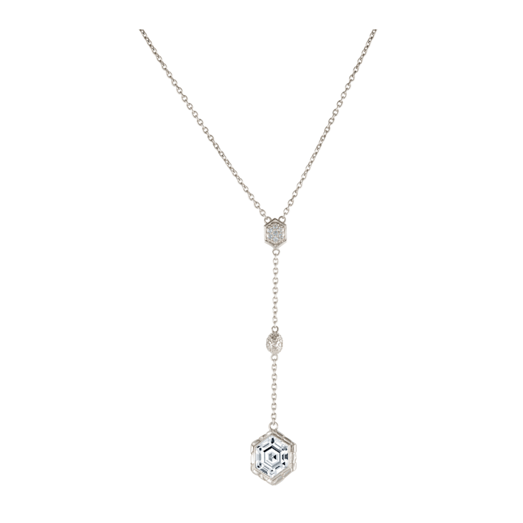 Rhodium over Sterling Silver Sky Blue Topaz and White Topaz Y-Necklace