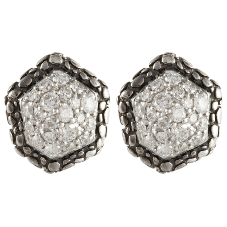 Oxidized Sterling Silver White Topaz Cluster Style Stud Earrings