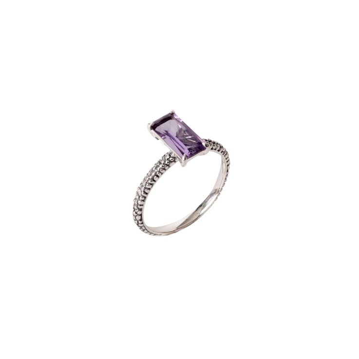 Oxidized Sterling Silver Light Amethyst Baguette Solitaire Ring