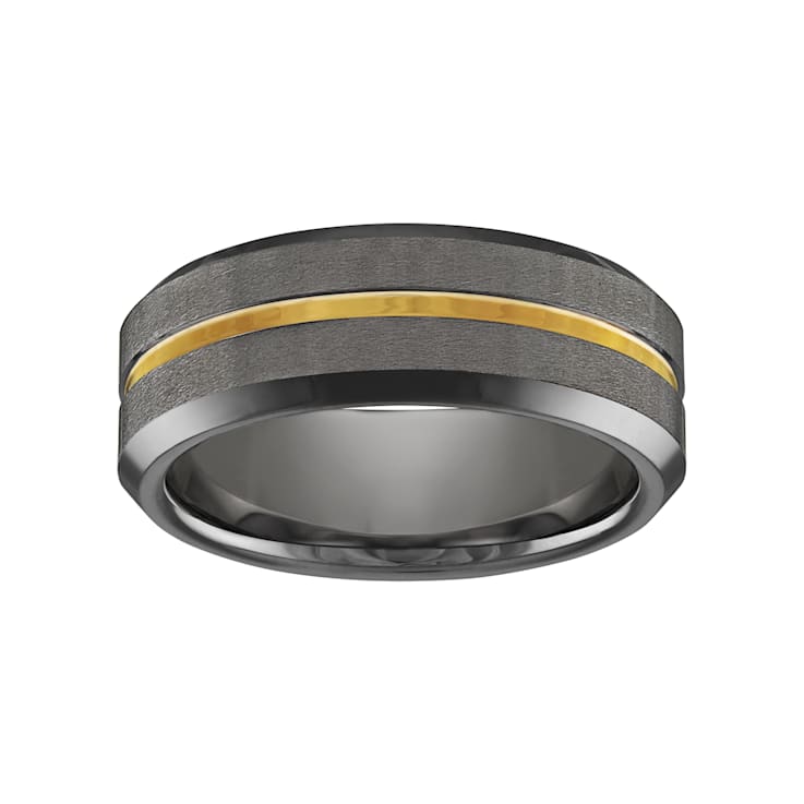 Tungsten Gold Ion Plating Stripe Mens Band