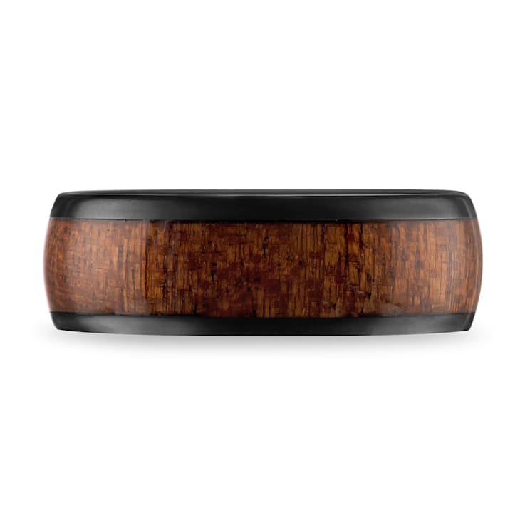 Tungsten Black Ion Plating Wood Center Mens Band