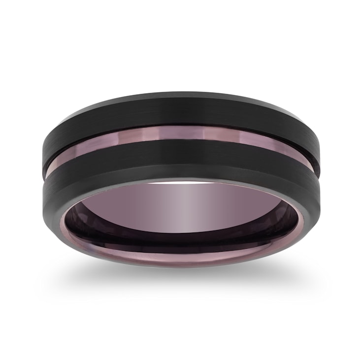 Tungsten Beveled Edge Black & Copper Ion Plating Mens Band