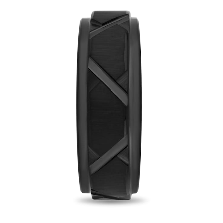 Tungsten Geometric Pattern Black Ion Plated Mens Band