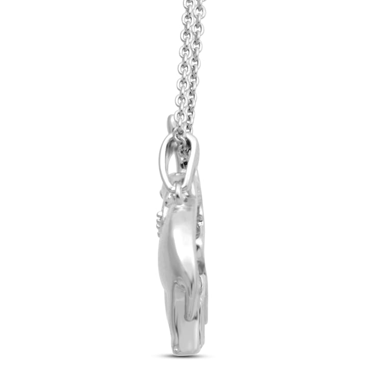Jewelili Sterling Silver White Round Diamond Animal Pendant with Rolo Chain